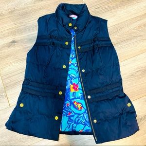 Lilly Pulitzer Kate navy puffer winter vest Sz XS  like new gold hardwar…